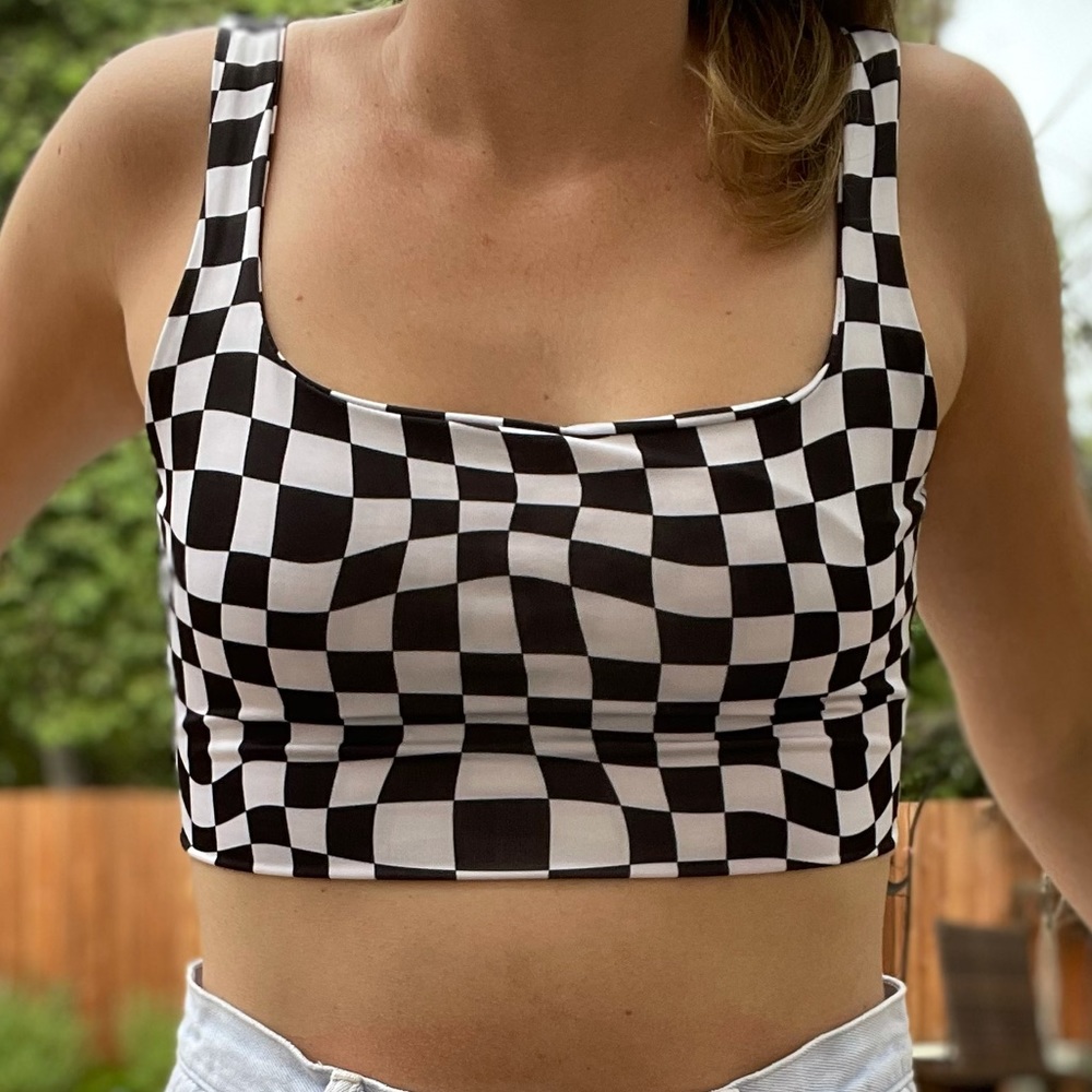 Psychedelic Checkered Crop Top - Picture 6 of 15